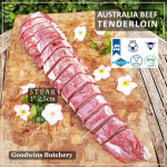 Beef Tenderloin frozen Australia (A) BUDGET steak cuts 2" 5cm price for 2pcs 600gr (eye fillet mignon daging sapi has dalam) brand NOLAN / McPHEE / CAG